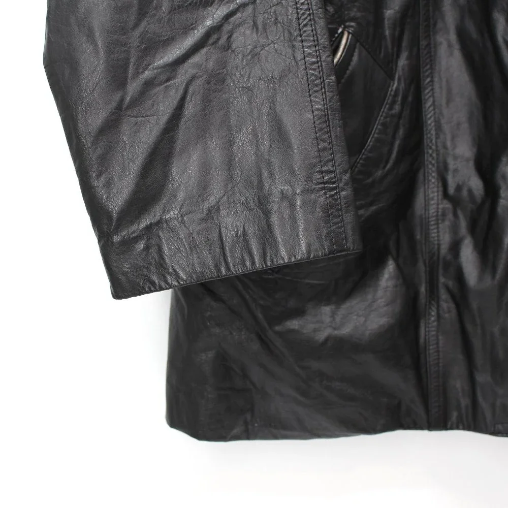 Pierre BALMAIN Golden Line Black Leather Button-Up Jacket L Vintage Paris Coat